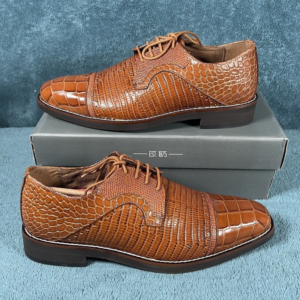Stacy Adams Esposito Cap Toe Oxford Shoes Animal Print Tan Men's Size 8 M